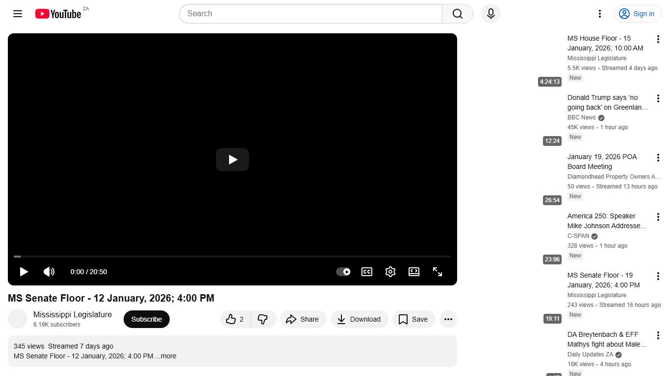 MS Senate Floor - 12 January, 2026; 4:00 PM - YouTube