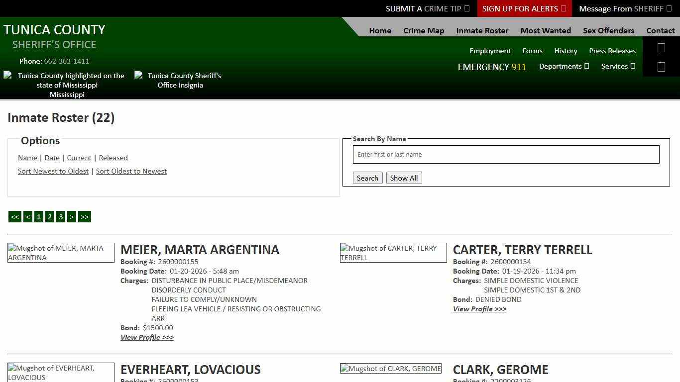 Inmate Roster - Current Inmates Booking Date Descending - Tunica County Sheriff's Office